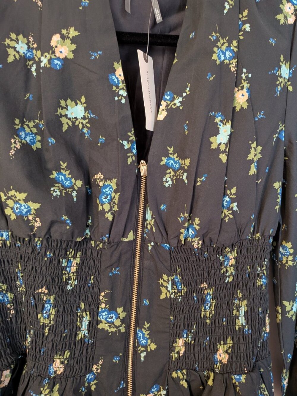 Anthropologie Tommie Long-Sleeve Smocked Front-Zip Mini Shirtdress - Picture 5 of 7